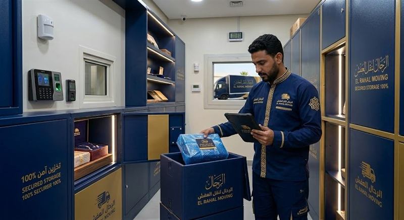 فني الرحال يغلف الدولاب بالبلاستيك الفقاعي قبل نقله