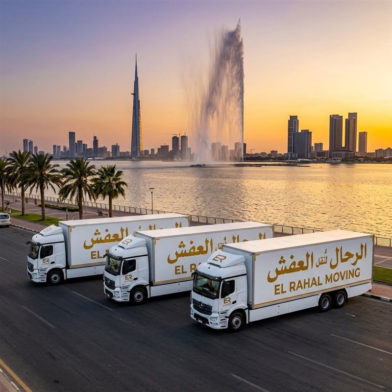 أسطول سيارات الرحال لنقل العفش في شوارع جدة ليلاً