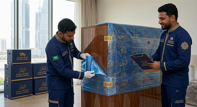 تحميل الأثاث المغلف في سيارة الرحال المغلقة في جدة